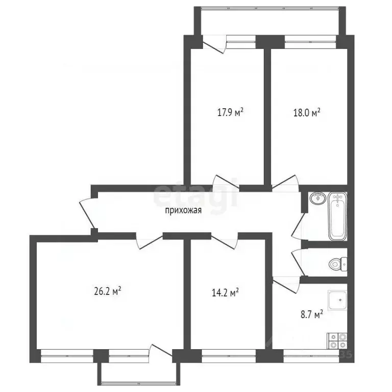 4-к кв. Москва ул. Бочкова, 5 (98.0 м) - Фото 1