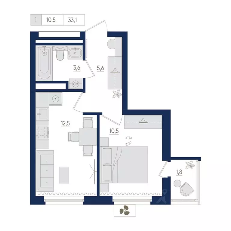 1-к кв. Башкортостан, Уфа бул. Яркий (33.1 м) - Фото 1