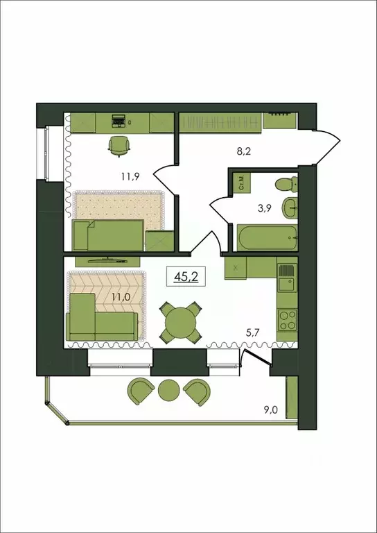 1-к кв. Амурская область, Благовещенск  (45.2 м) - Фото 1