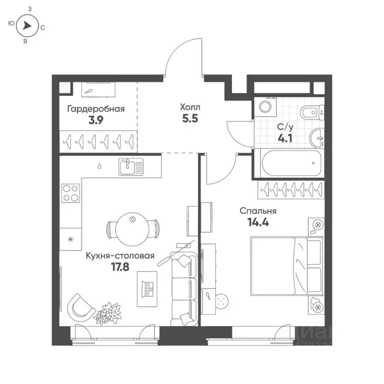 1-к кв. Москва Октябрьская ул., 103 (45.7 м) - Фото 0