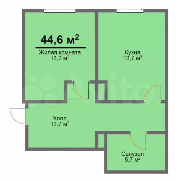 1-к. квартира, 44,6 м, 3/3 эт. - Фото 0