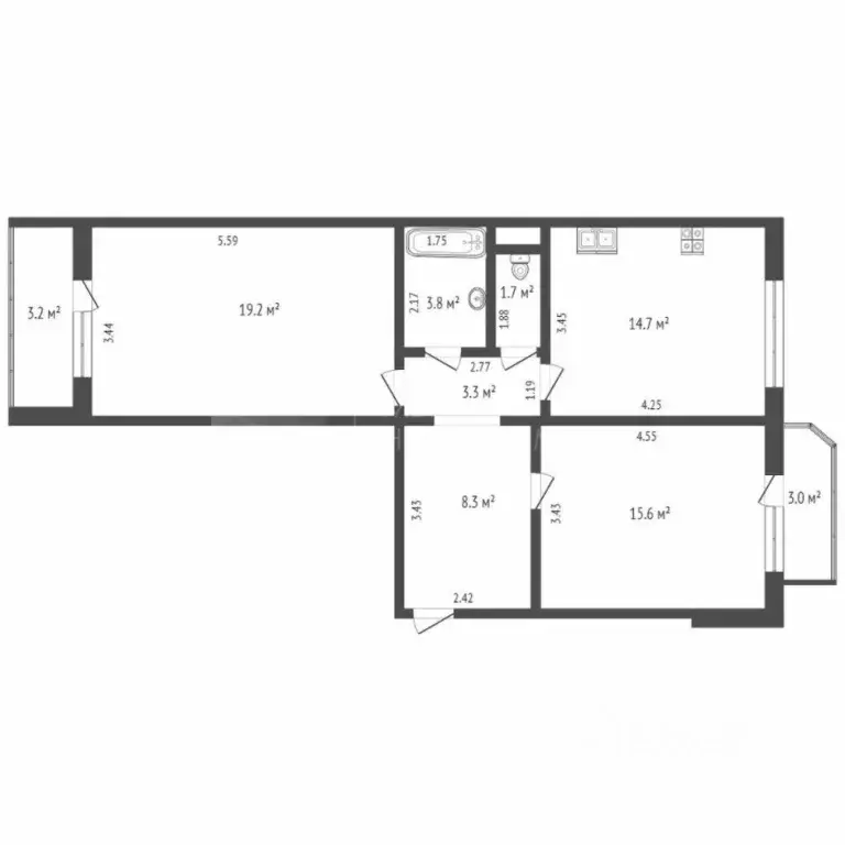 2-к кв. Тюменская область, Тюмень Широтная ул., 171к5 (66.6 м) - Фото 1