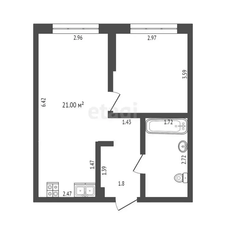 1-комнатная квартира: Тюмень, Харьковская улица, 72Б (38.1 м) - Фото 1