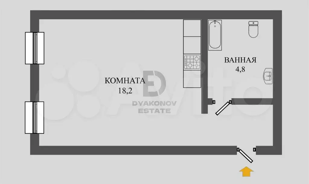 Квартира-студия, 23 м, 4/5 эт. - Фото 0
