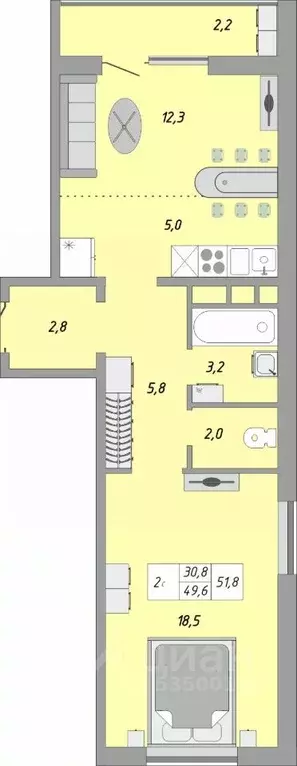 2-к кв. Оренбургская область, Оренбург ул. Юркина, 2 (51.8 м) - Фото 0