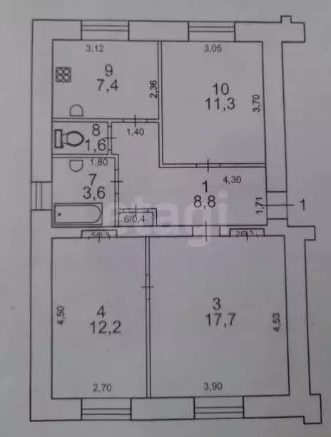 Квартира, 3 комнаты, 63.4 м - Фото 0