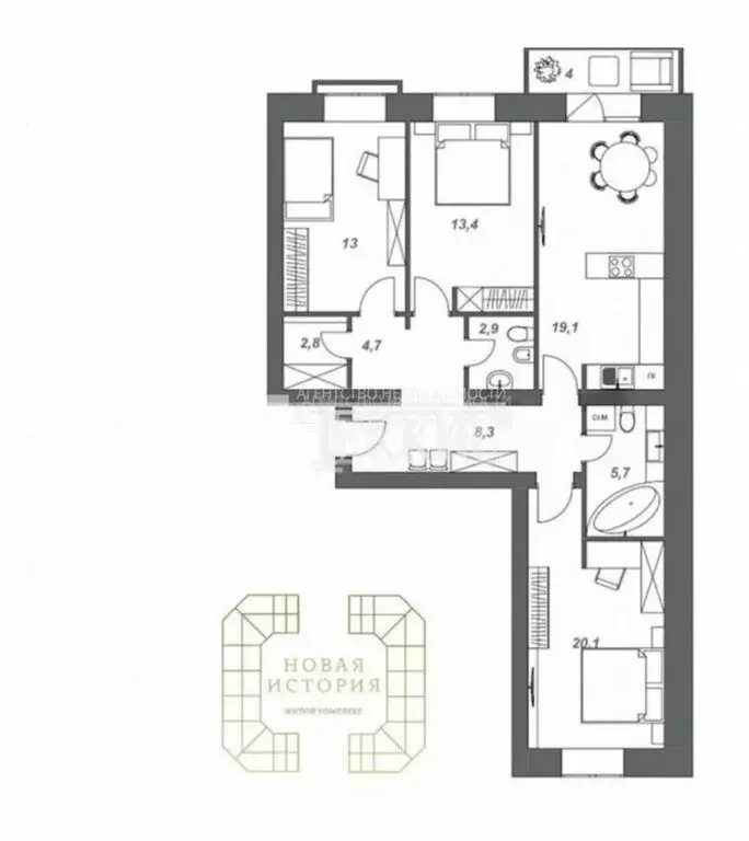 3-комнатная квартира: Вологда, улица Чернышевского (90.7 м) - Фото 1