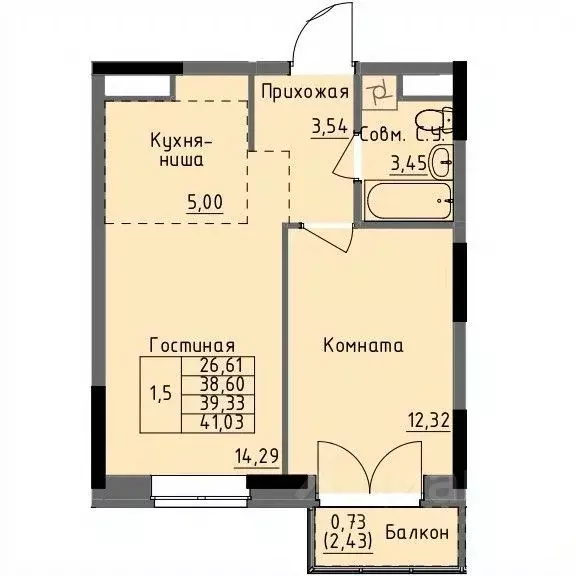 1-к кв. Удмуртия, Ижевск Строитель жилрайон, 4-й мкр,  (39.33 м) - Фото 1