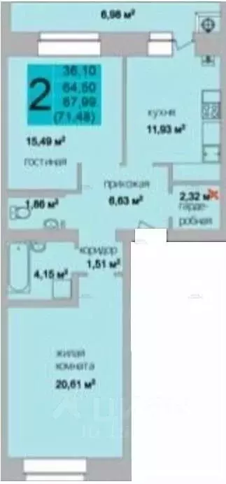 2-к кв. Калужская область, Калуга ул. Академика Потехина, 3 (71.48 м) - Фото 2