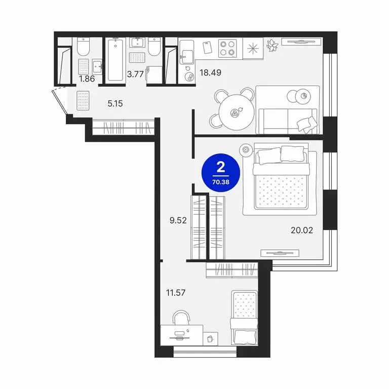 2-комнатная квартира: Тюмень, Холодильная улица, 23 (70.38 м) - Фото 2