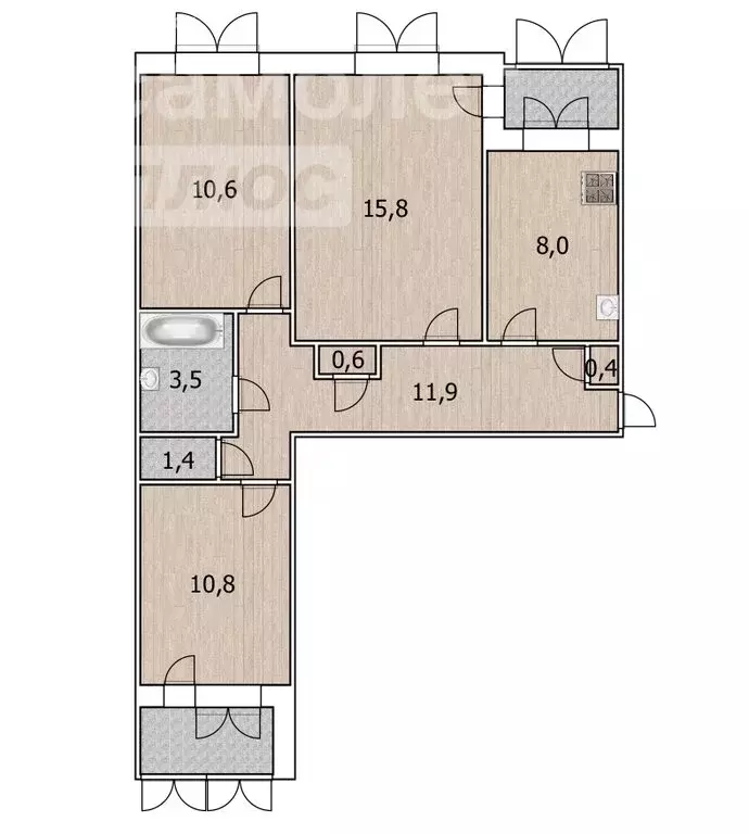 3-комнатная квартира: Уфа, Вологодская улица, 81 (63.6 м) - Фото 1