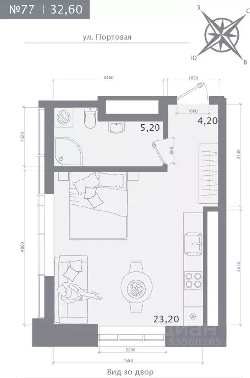 Студия Татарстан, Казань 1712 жилой комплекс (32.6 м) - Фото 1