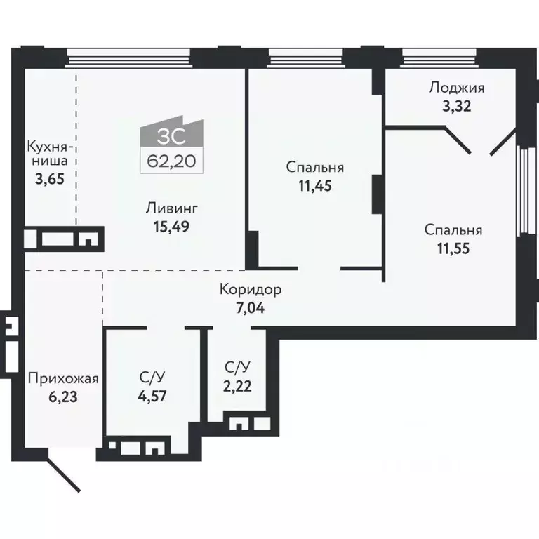3-к кв. Томская область, Томск Черемошники мкр, ул. Бердская, 14/3 ... - Фото 2