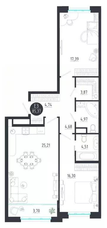 2-к кв. Тульская область, Тула  (85.37 м) - Фото 0