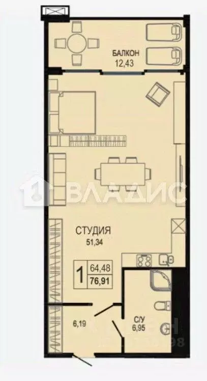 Студия Севастополь ул. Пляж Омега, 39с1 (76.91 м) - Фото 1