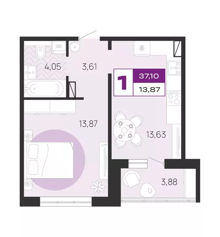 1-к кв. Брянская область, Брянск Медовый кв-л, поз8 (37.1 м) - Фото 1
