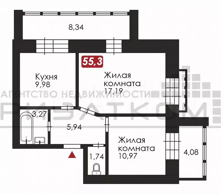 2-к. квартира, 55,3 м, 8/10 эт. - Фото 0