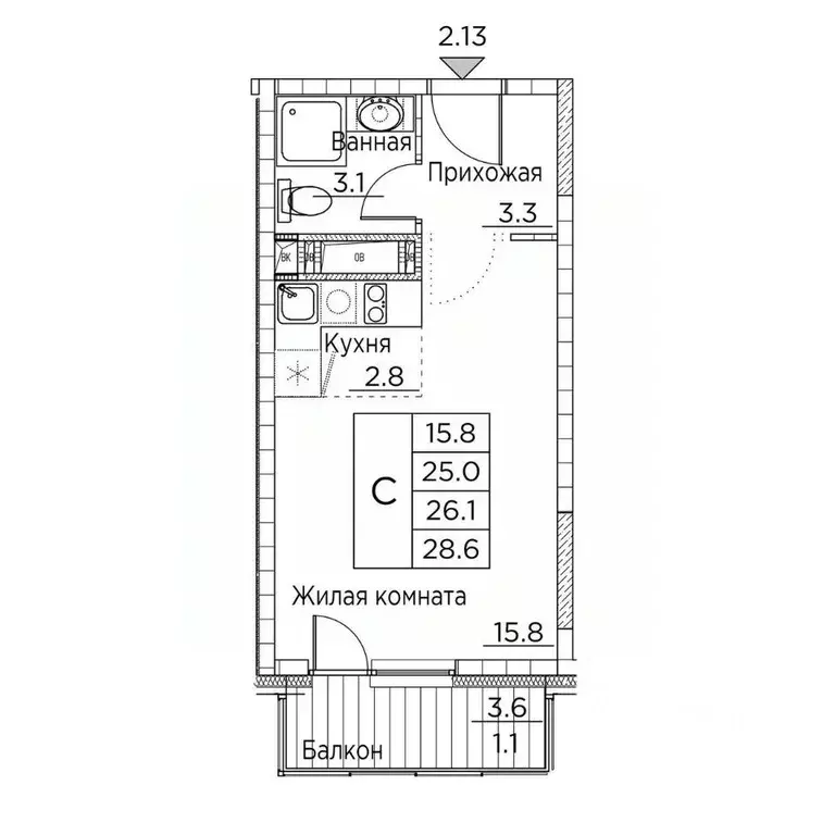 1-к кв. Приморский край, Владивосток ул. Расула Гамзатова, 7к3 (28.6 ... - Фото 1