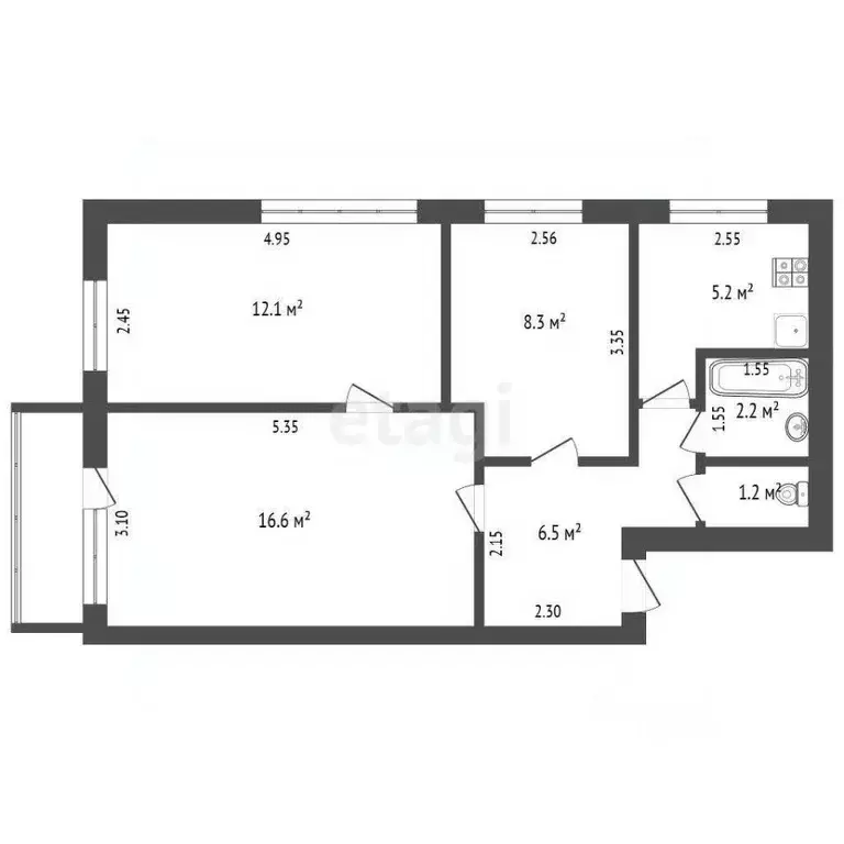 3-к кв. Саха (Якутия), Якутск ул. Дзержинского, 19 (51.9 м) - Фото 2