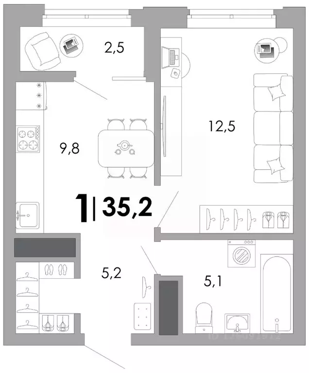 1-к кв. Владимирская область, Владимир Уно жилой комплекс (35.17 м) - Фото 1