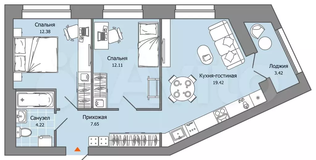 3-к. квартира, 57 м, 6/8 эт. - Фото 0