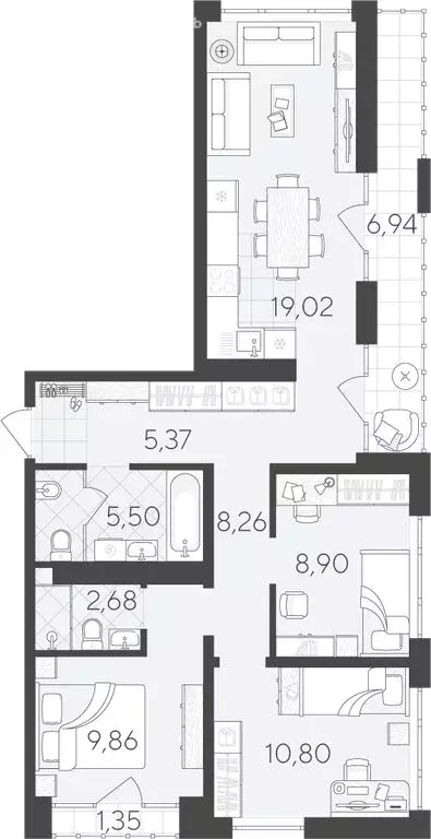 3-комнатная квартира: Тюмень, улица Василия Малкова, 12 (78.59 м) - Фото 1