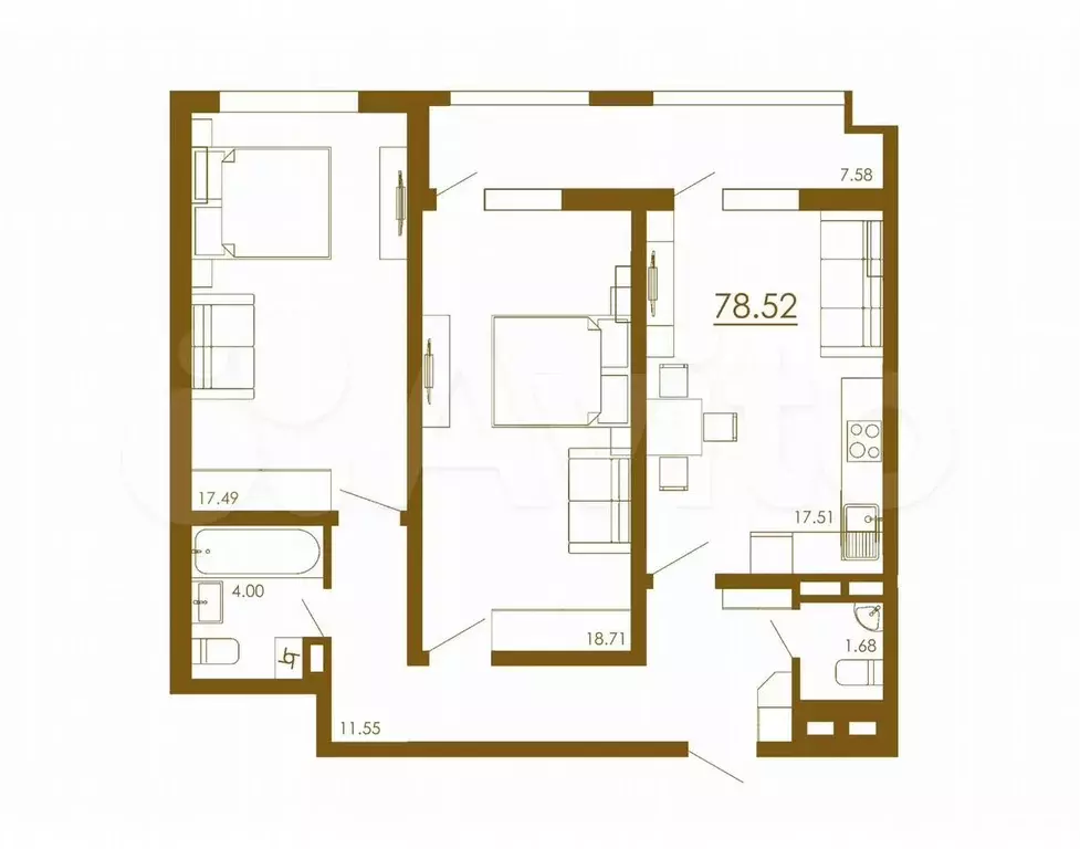 2-к. квартира, 78,5 м, 12/13 эт. - Фото 1