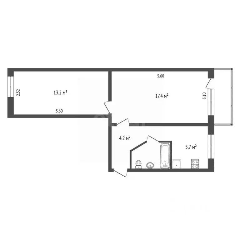 2-к кв. Тамбовская область, Тамбов ул. Новикова-Прибоя, 36 (45.1 м) - Фото 2