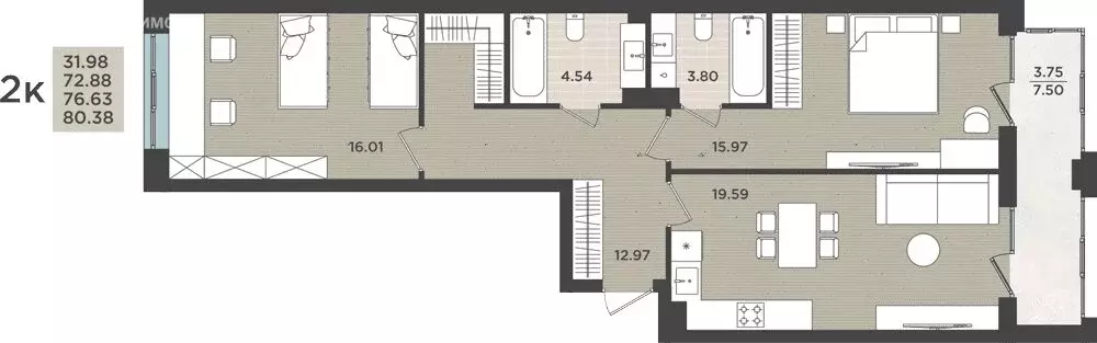 Квартира-студия: Калининград, Земельная улица, 30 (76.63 м) - Фото 1