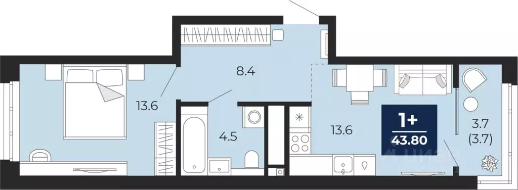 1-к кв. Тюменская область, Тюмень Мириады жилой комплекс (43.8 м) - Фото 0
