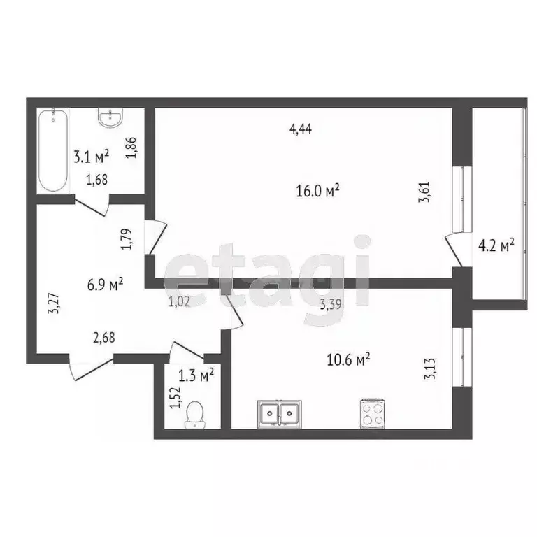 1-к кв. Хабаровский край, Хабаровский район, с. Мирное, Твердохлебово ... - Фото 2