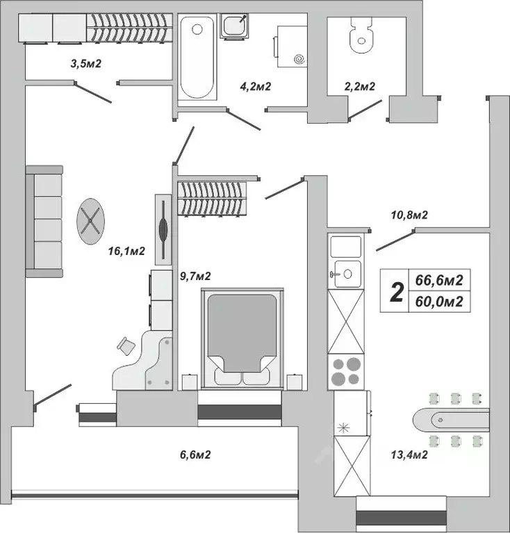 2-к кв. Тамбовская область, Тамбов ул. Чичерина, 7/1к3 (66.6 м) - Фото 0