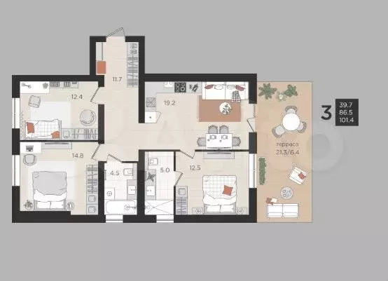 3-к. квартира, 86,5 м, 1/4 эт. - Фото 1