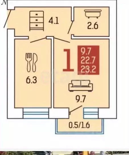 1-к кв. Калининградская область, Пионерский ш. Калининградское, 17А ... - Фото 2