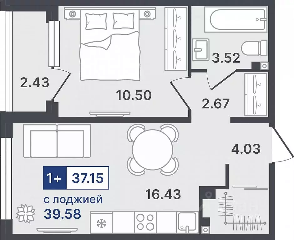 1-к кв. Тюменская область, Тюмень ул. Алексея Сергиенко, 1 (37.15 м) - Фото 1