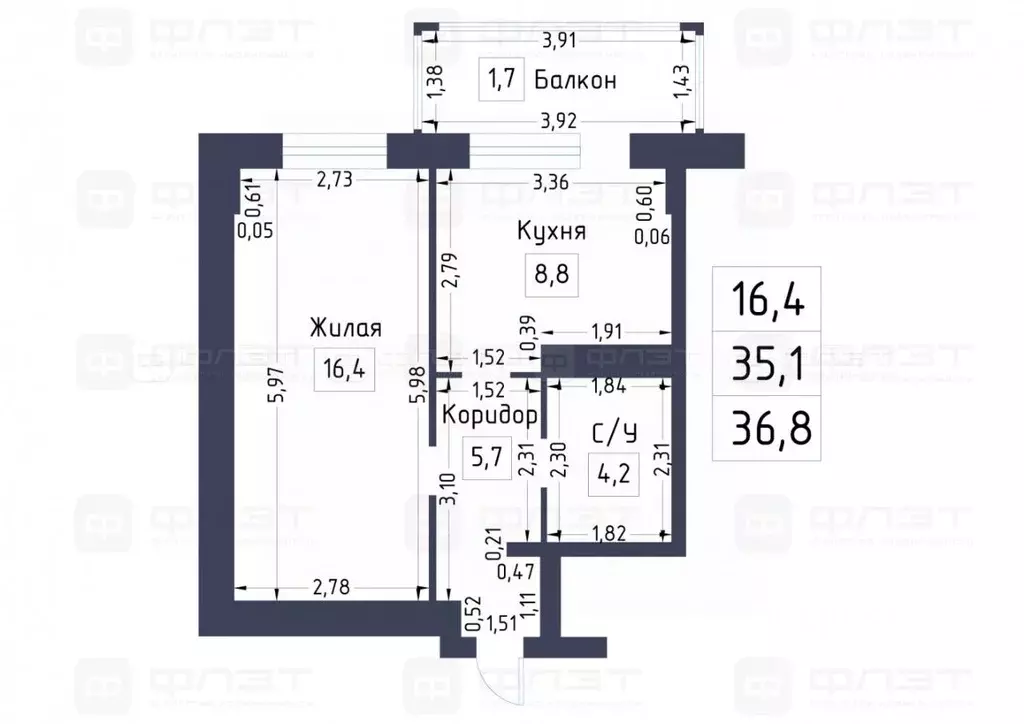 1-к кв. Татарстан, Казань Тэцевская ул., 4Б (35.1 м) - Фото 2