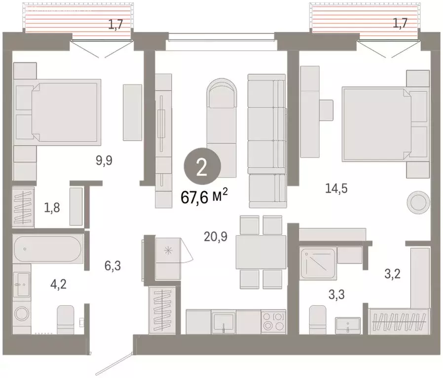 3-комнатная квартира: Тюмень, улица Республики, 205к2 (67.5 м) - Фото 2