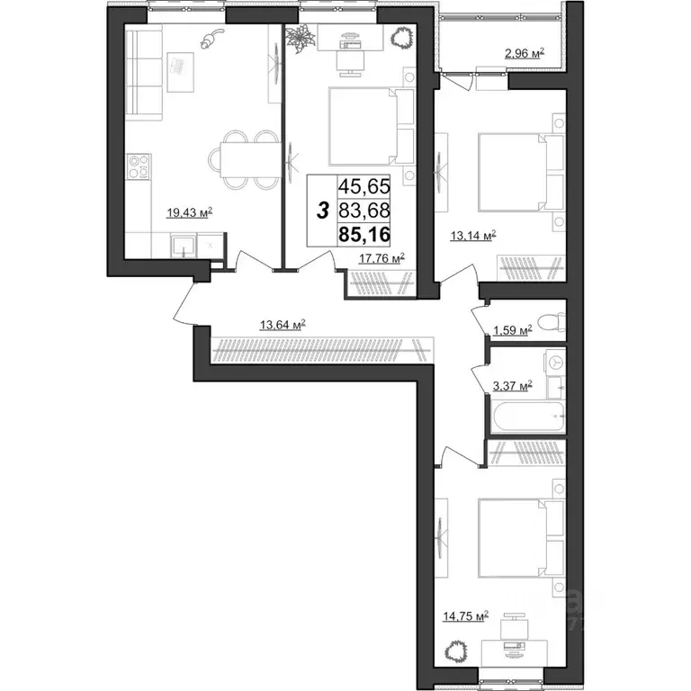 3-к кв. Мордовия, Саранск Большевистская ул., 124А (85.16 м) - Фото 0