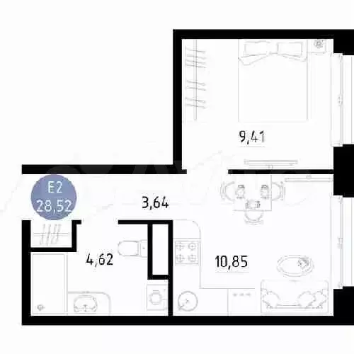 2-к. квартира, 28,5 м, 5/14 эт. - Фото 0
