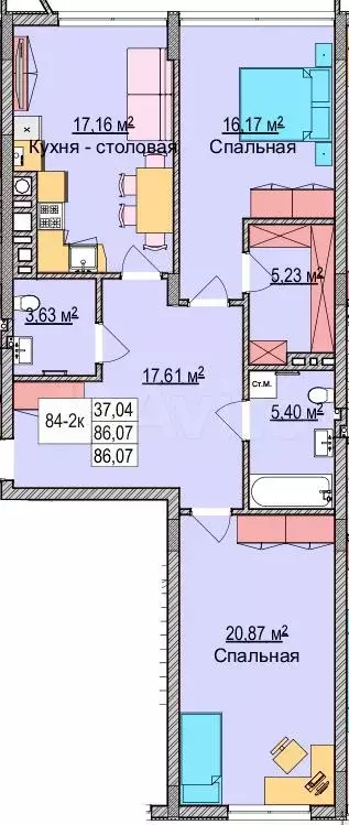 2-к. квартира, 86 м, 3/5 эт. - Фото 1