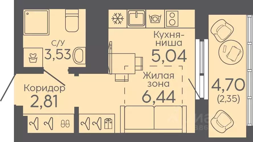 Студия Свердловская область, Екатеринбург Новокольцовский мкр,  (20.17 ... - Фото 0