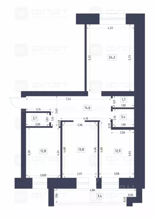 3-к кв. Татарстан, Казань Минская ул., 26а (88.9 м) - Фото 1