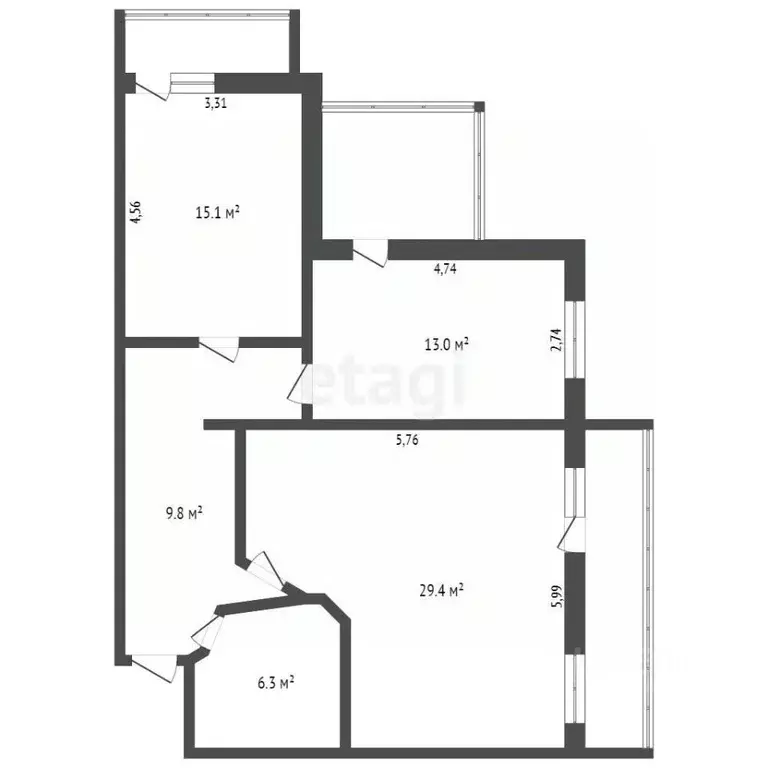 3-к кв. Томская область, Томск ул. Лебедева, 5А (73.6 м) - Фото 2