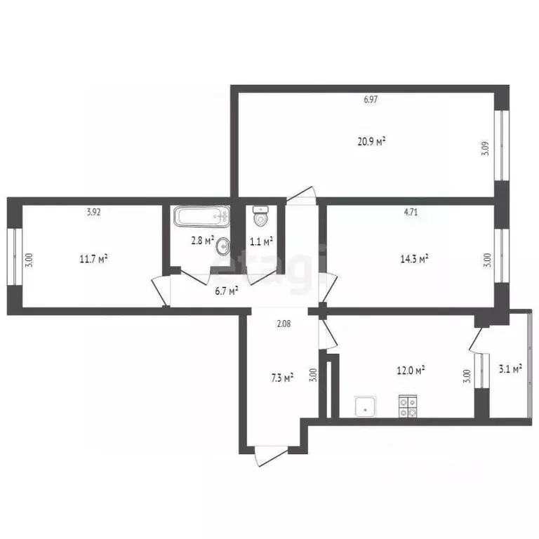 3-к кв. Тюменская область, Тюмень ул. Николая Зелинского, 23 (78.0 м) - Фото 0