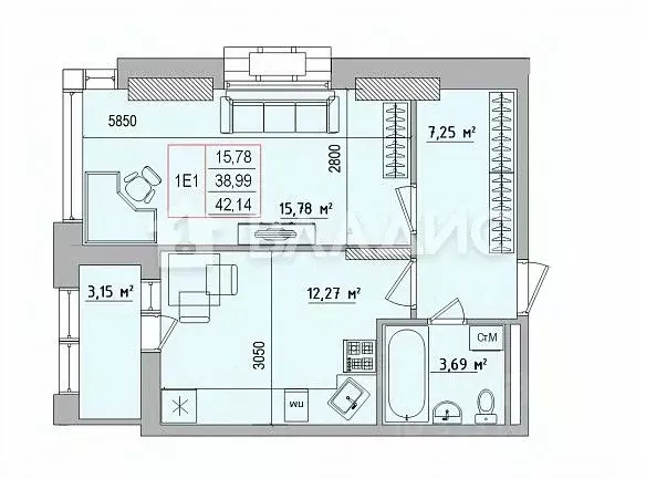 1-к кв. Белгородская область, Белгород Славянская ул., 7 (42.14 м) - Фото 0