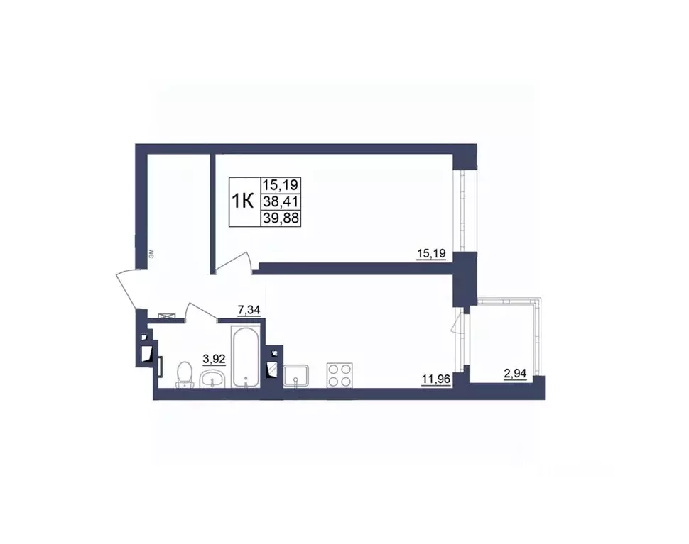 1-к кв. Башкортостан, Уфа Космос жилой комплекс, лит1 (39.08 м) - Фото 1