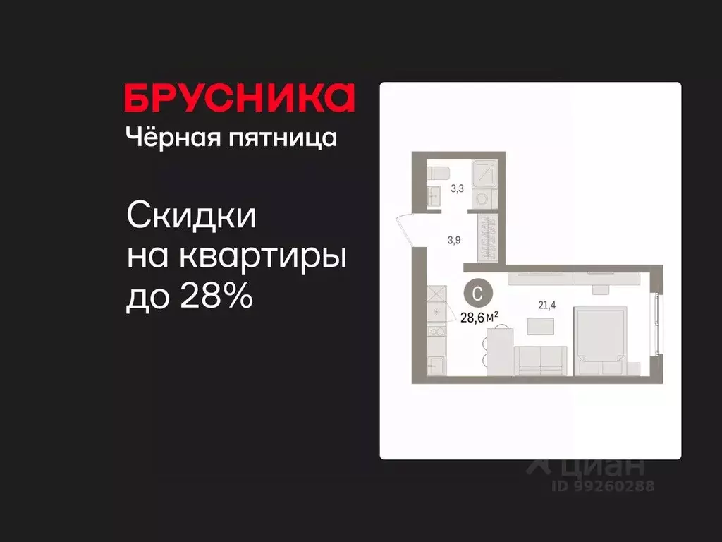 Студия Свердловская область, Екатеринбург пер. Торфяной, 4 (28.6 м) - Фото 1