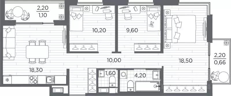 3-к кв. Санкт-Петербург Плюс Пулковский жилой комплекс (74.16 м) - Фото 1