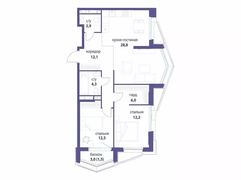3-комнатная квартира: Москва, ЮВАО, район Лефортово, ЖК Символ (80 м) - Фото 1