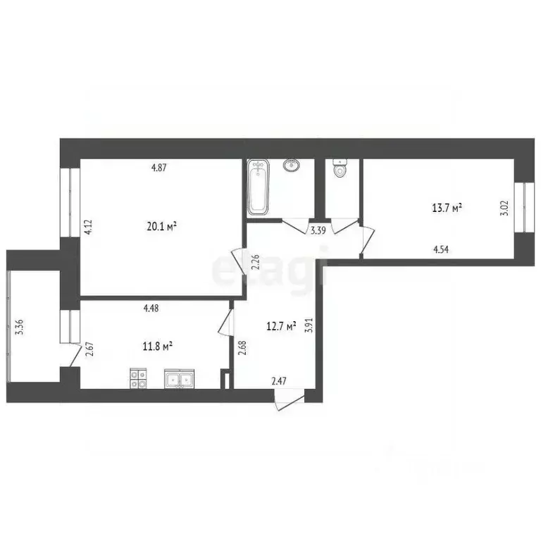 2-к кв. Орловская область, Орел Комсомольская ул., 310к1 (63.7 м) - Фото 1